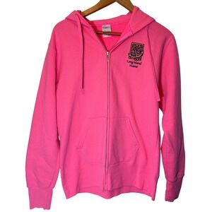 Port & Company Core Fleece Bright Pink Zip Up Hoodie Long Island Maine Women L‎